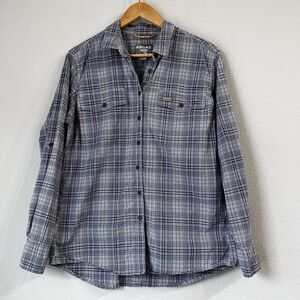 Ariat Rebar Women's Plaid Button Down Shirt Roll Up Long Sleeve Blue Size XL